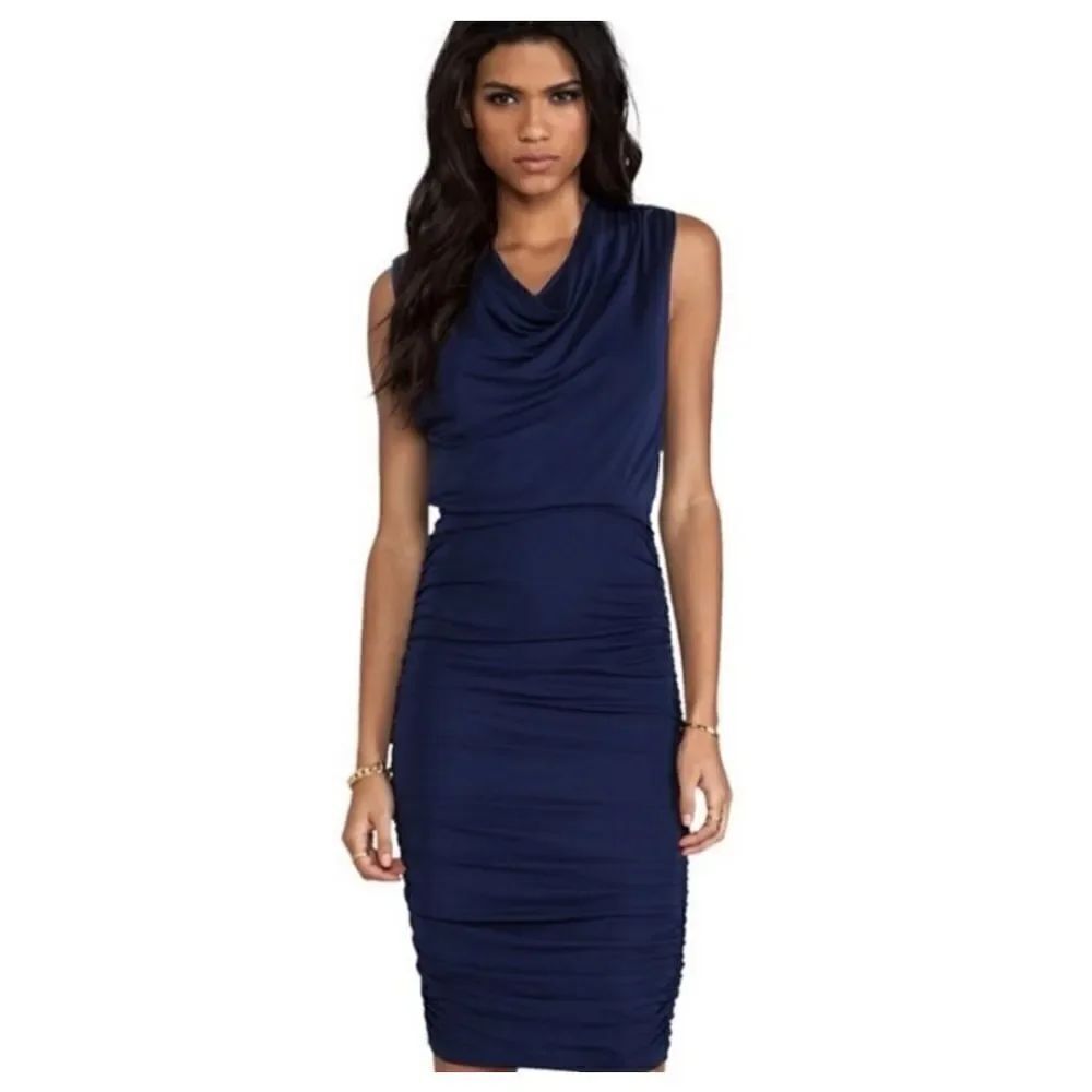 Alice+Olivia Brentan Blouson Ruched Skirt Dress in Navy sz Small